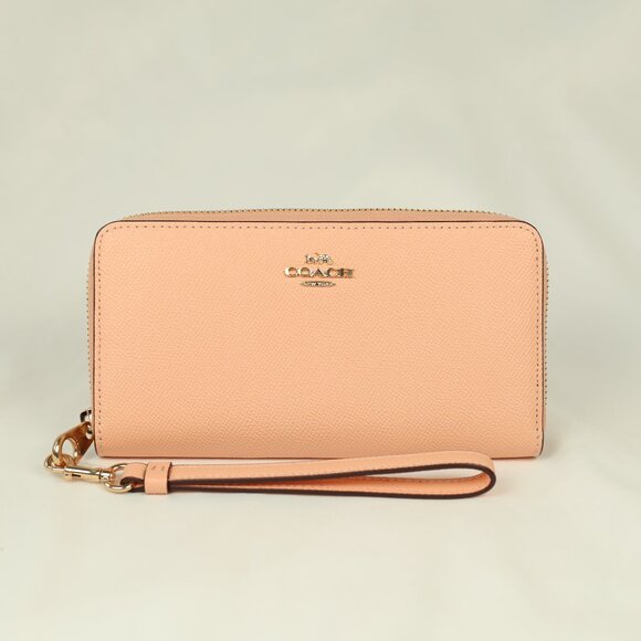 COACH Long Zip Around Crossgrain Leather Wallet Faded Blush - Picture 1 of 4